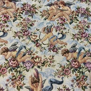 Cherub and Floral Tapestry Fabric -2 Scraps of Material